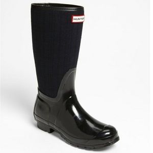 Hunter tall Arlen navy blue plaid wool and rubber rain boots